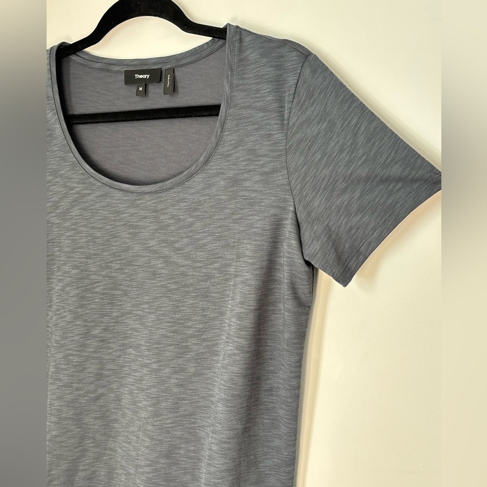 THEORY Heathered Classic Gray Basic Scoop Neck T Shirt Size Medium L47 - Picture 5 of 14